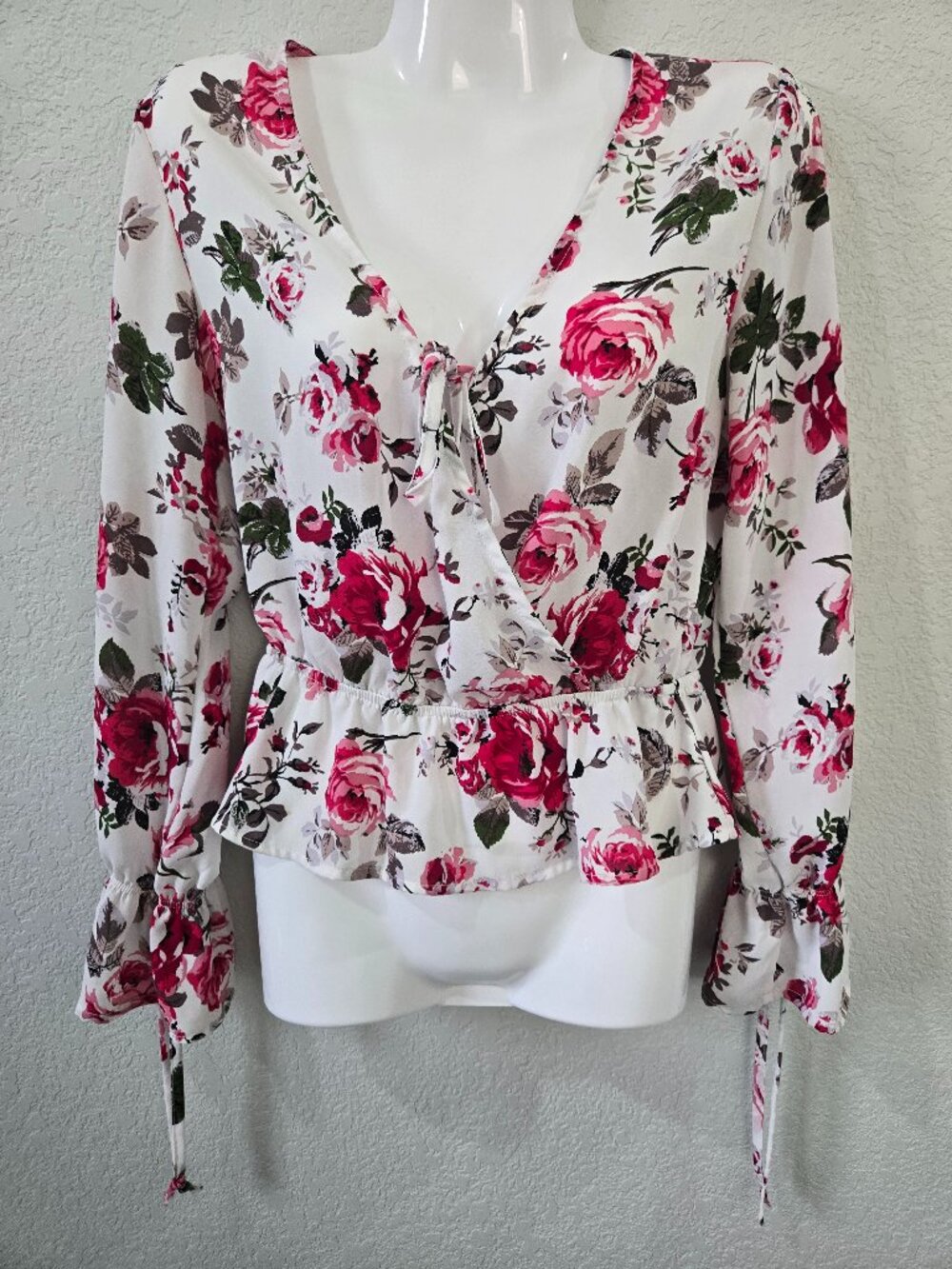 Ambiance Floral Wrap Tie Blouse – Size S